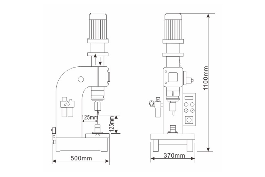 經(jīng)濟(jì)型氣動(dòng)鉚接機(jī)結(jié)構(gòu)尺寸圖